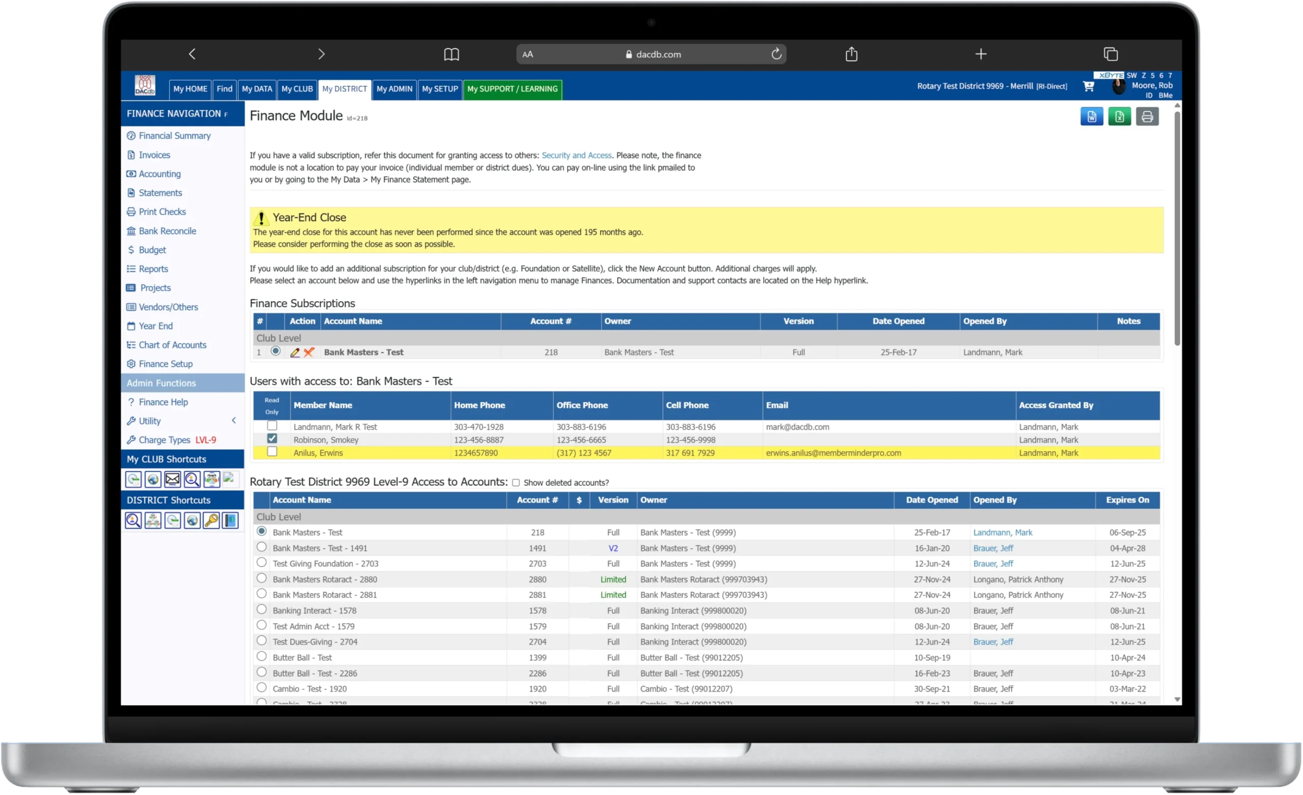 DACdb Finance - Bank Integration Bank reconciliation screen in DACdb Finance showing synced transactions and ledger matching.